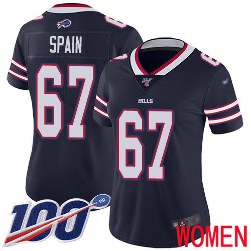 Women Buffalo Bills 67 Quinton Spain Limited Navy Blue Inverted Legend 100th Season NFL Jersey